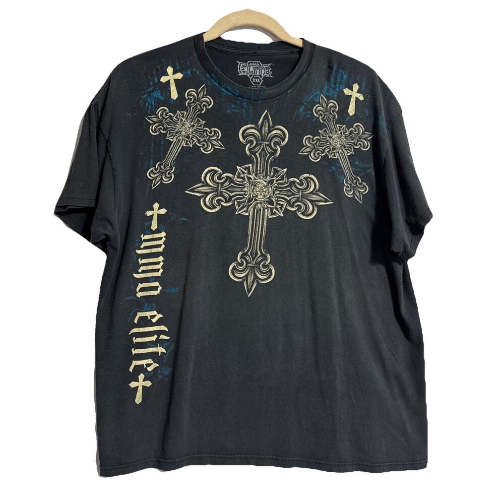 MMA Elite Gothic Cross Graphic T-Shirt 2XL Black Streetwear